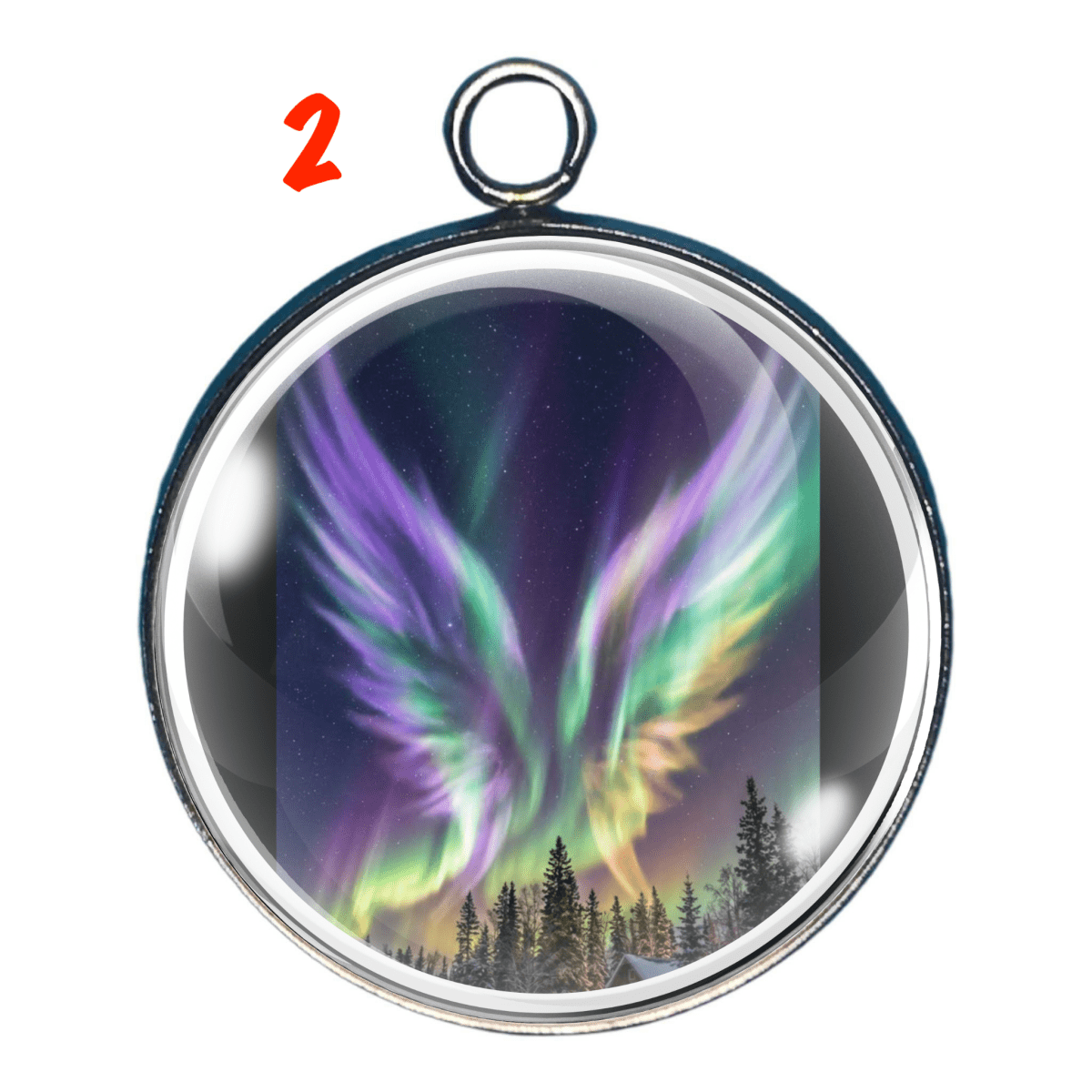 Charm of northern lights angel over a forest with glowing aurora wings in the night sky