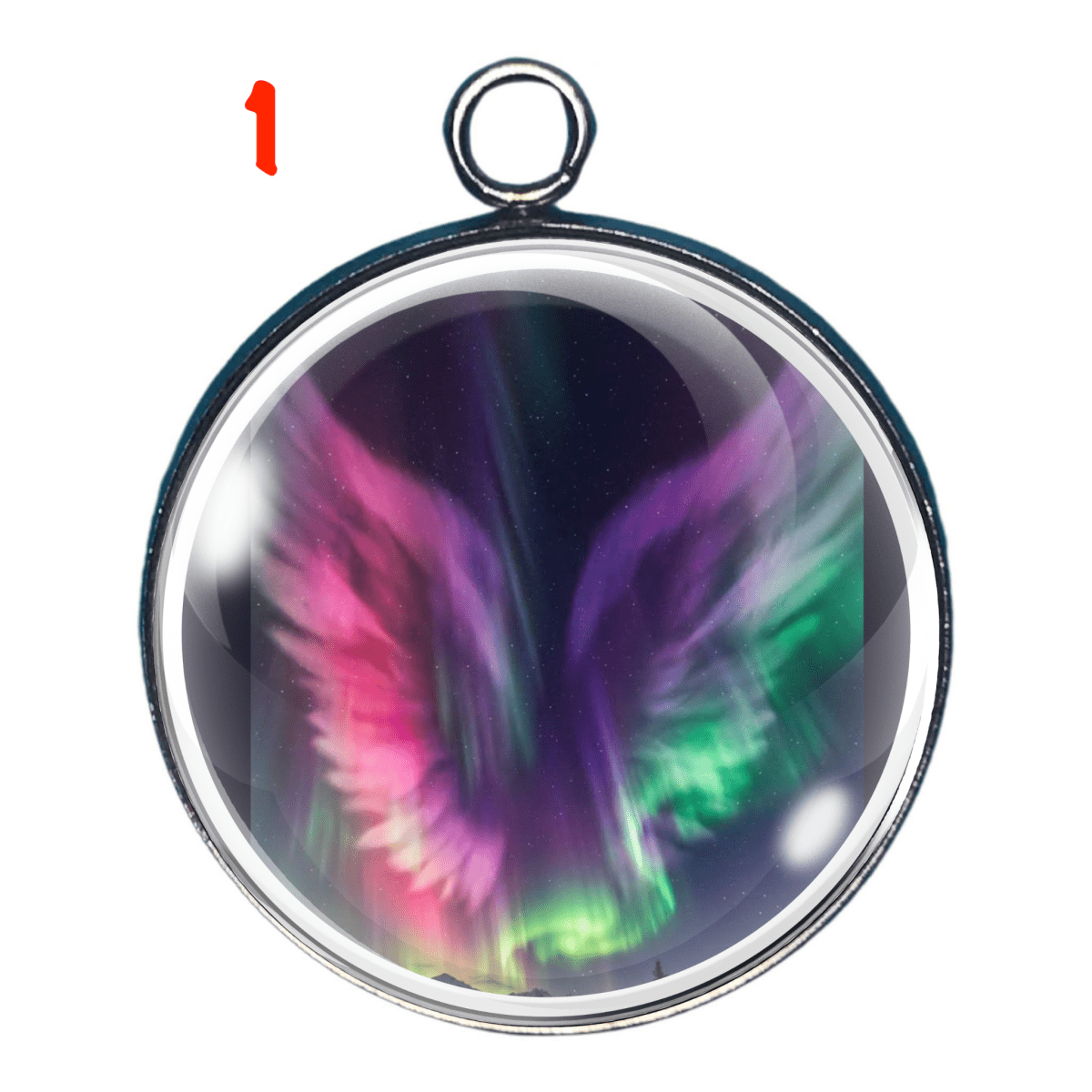 “Charm of northern lights angel with vibrant purple, green, and pink aurora wings.”