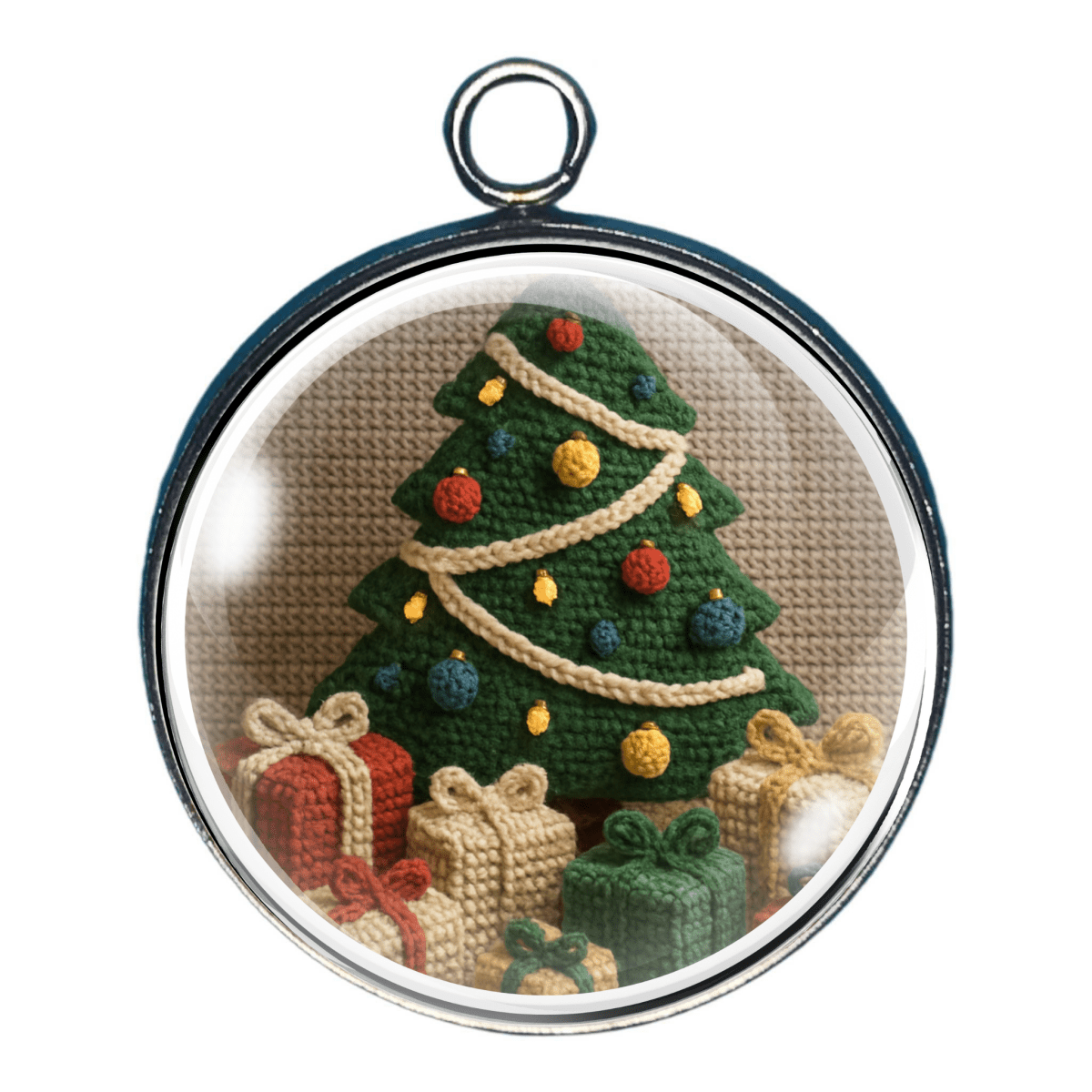 Charm of a crochet presents and christmas tree- perfect for DIY holiday jewelry and crafts.