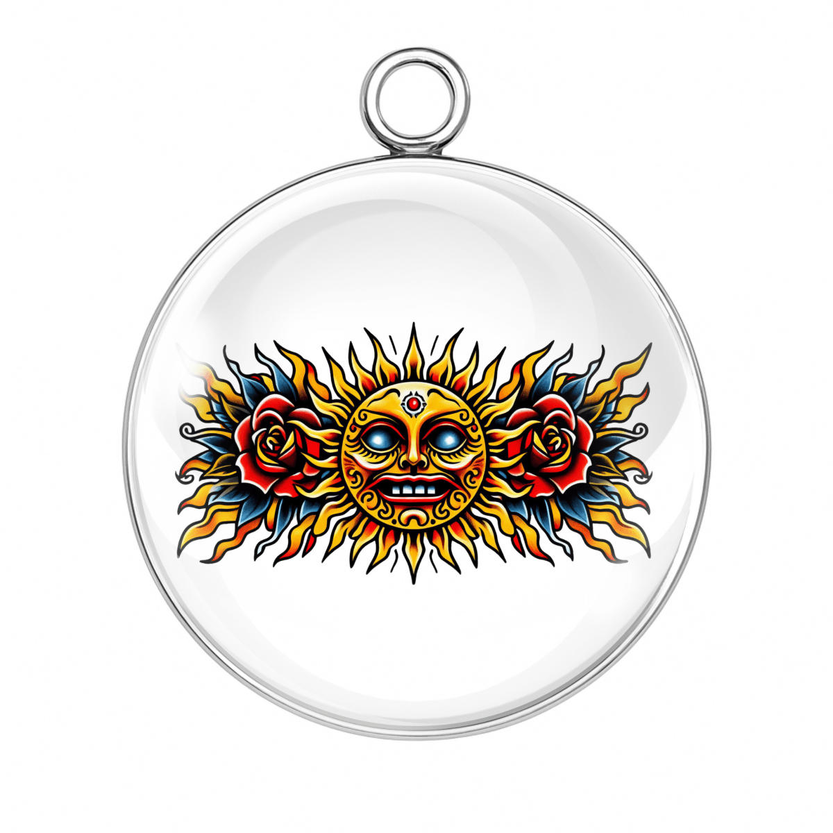 Style 3 – Vintage Sun with Roses
sun tattoo charm, sun and rose pendant, retro tattoo flash cabochon