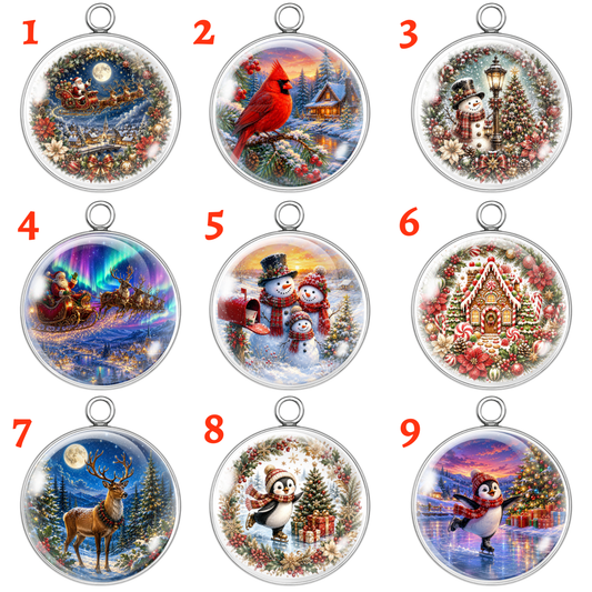 Ornamental Christmas Glass Cabochon Charms Holiday Jewelry Making Craft Pendants