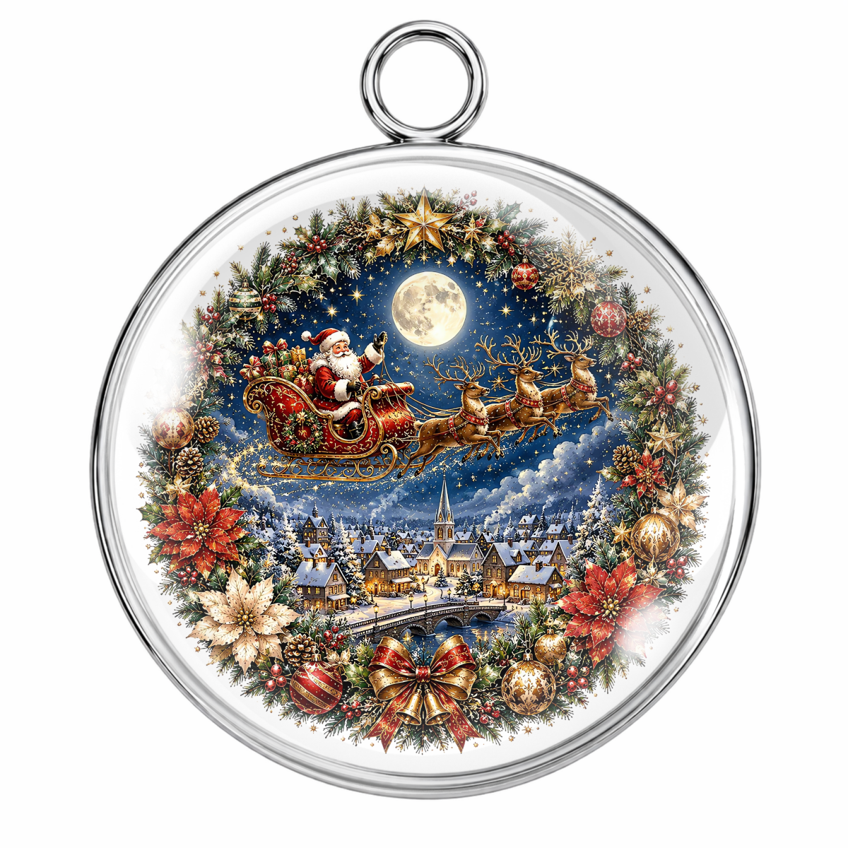 Ornamental Christmas Glass Cabochon Charms Holiday Jewelry Making Craft Pendants