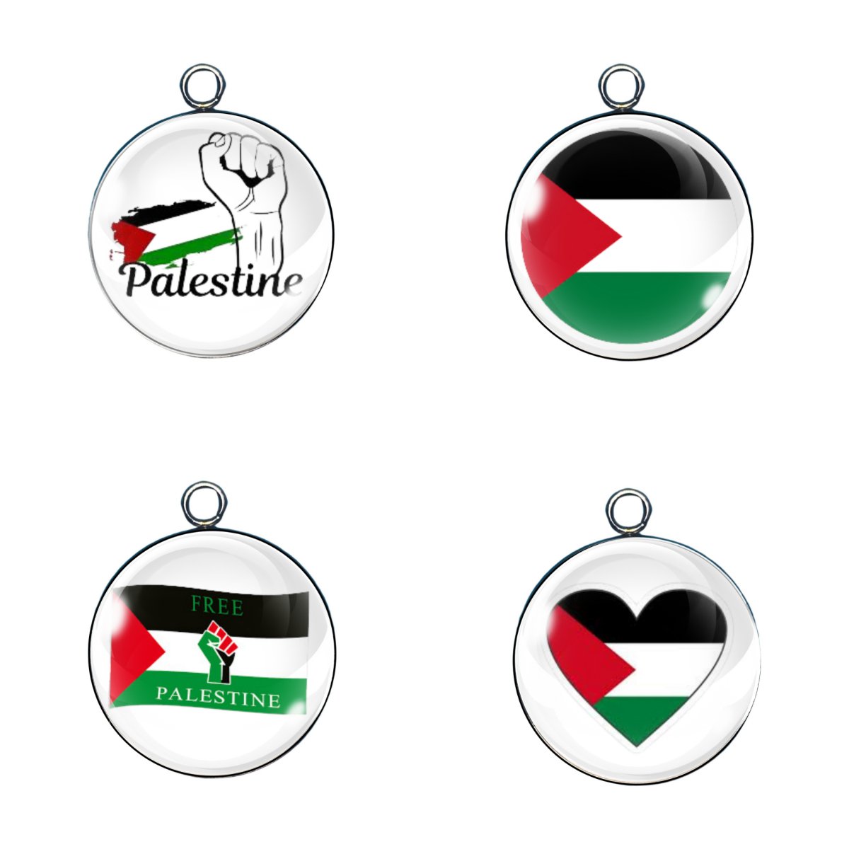 4 Palestine Flag glass cabochon charms