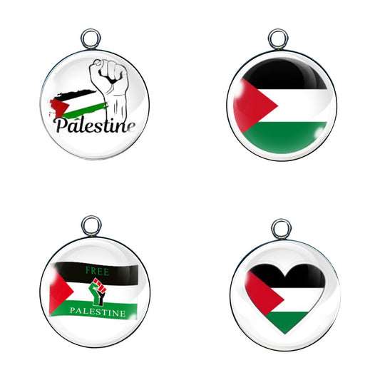 4 Palestine Flag glass cabochon charms