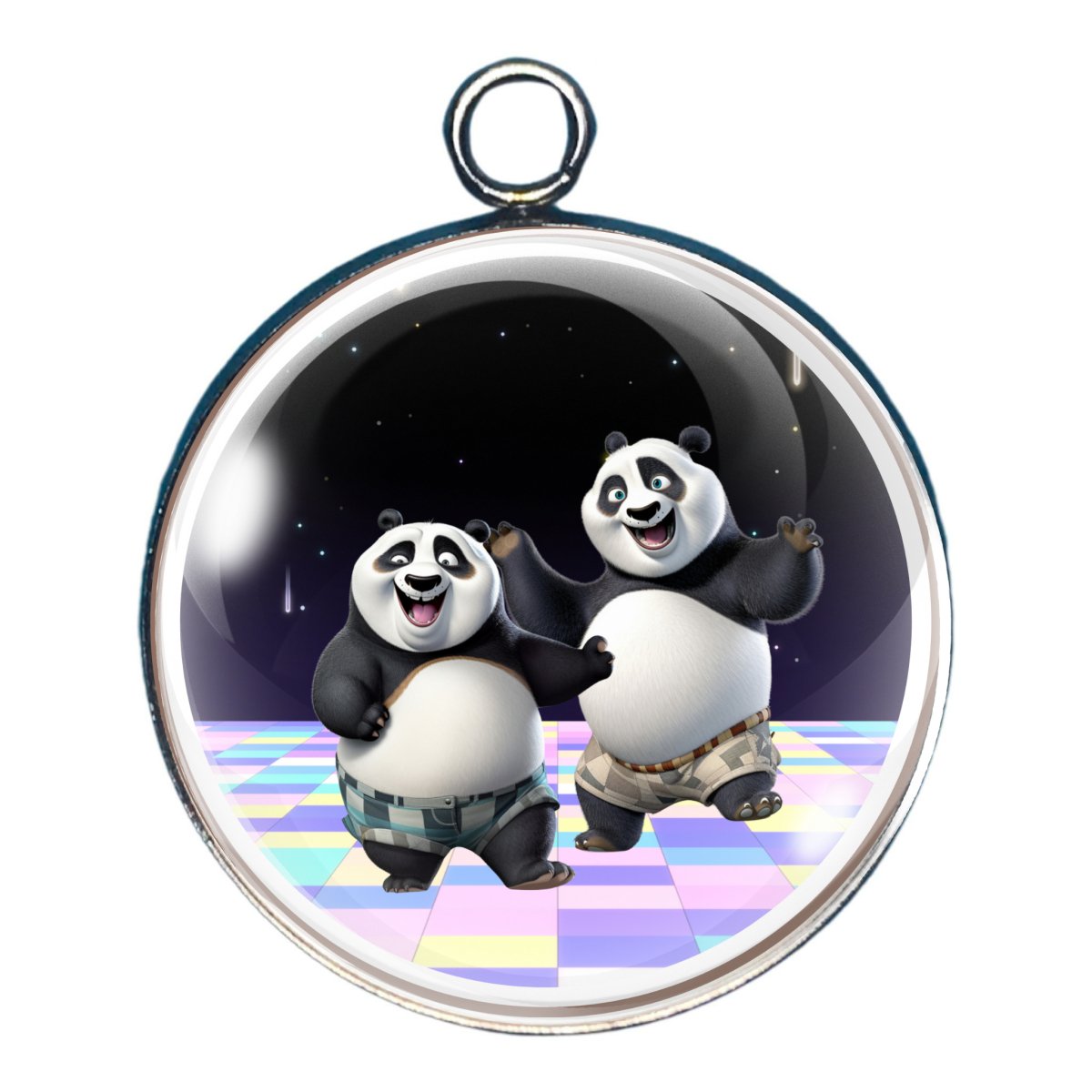 charm depicting two pandas dancing