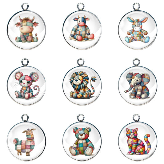 Set of 9 patchwork pets glass cabochon charms