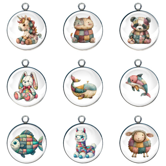 9 Patchwork Pets glass cabochon charms