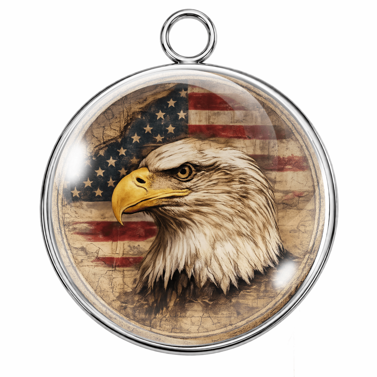 Pendant with an eagle and American flag design on a white background