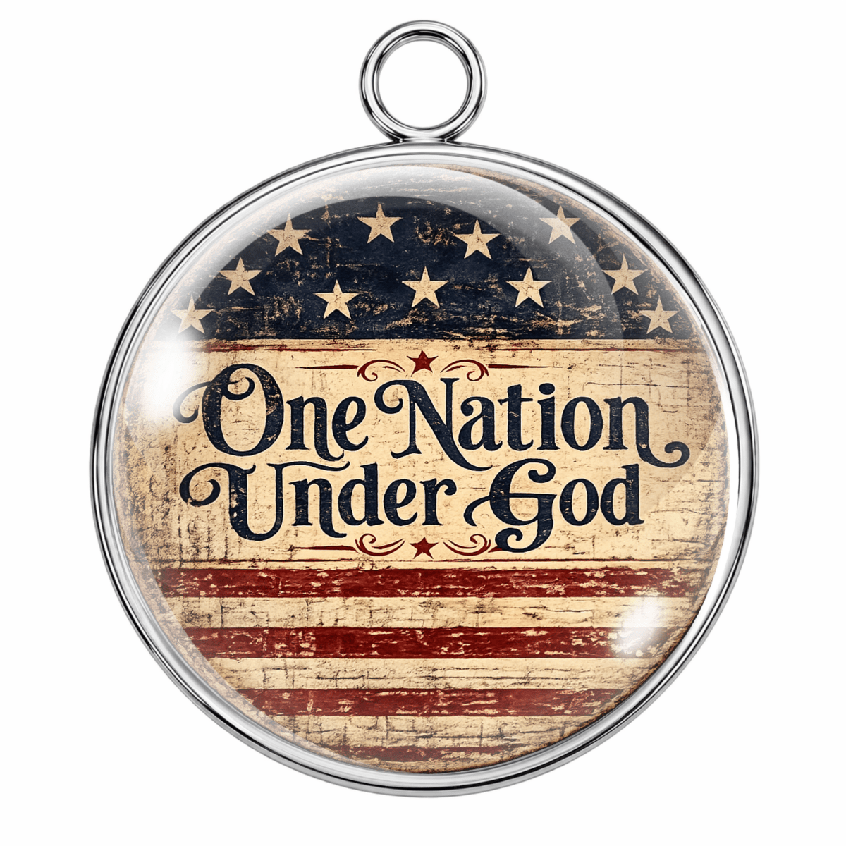 Pendant with 'One Nation Under God' text on an American flag design