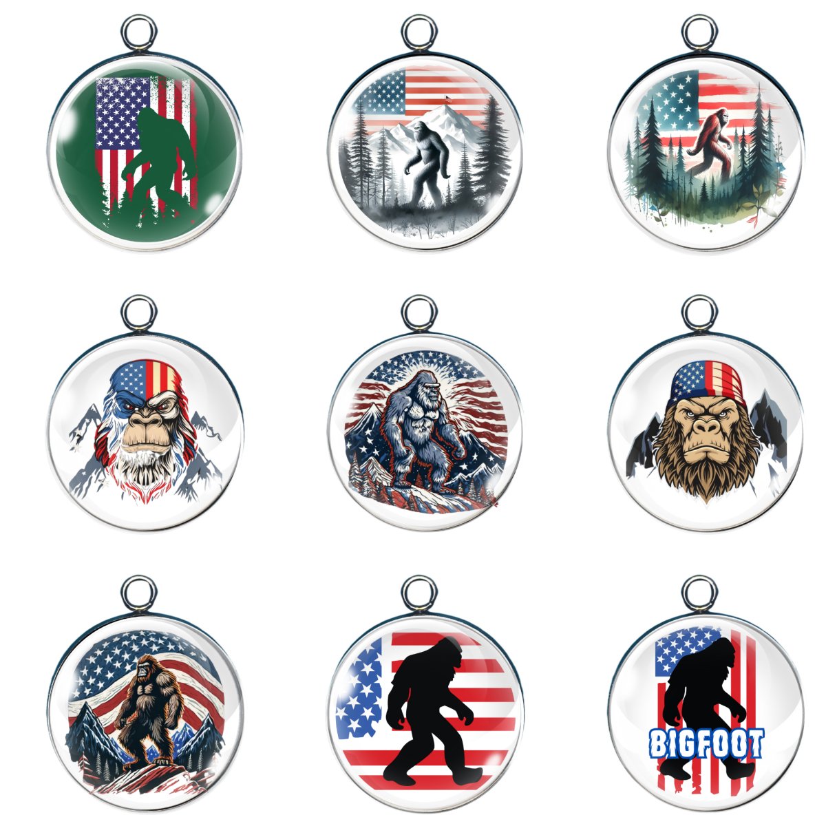 Patriotic Bigfoot Glass Cabochon Charms