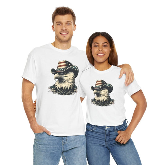 Patriotic Eagle Tee – USA Flag Cowboy Hat Design for Bold American Spirit