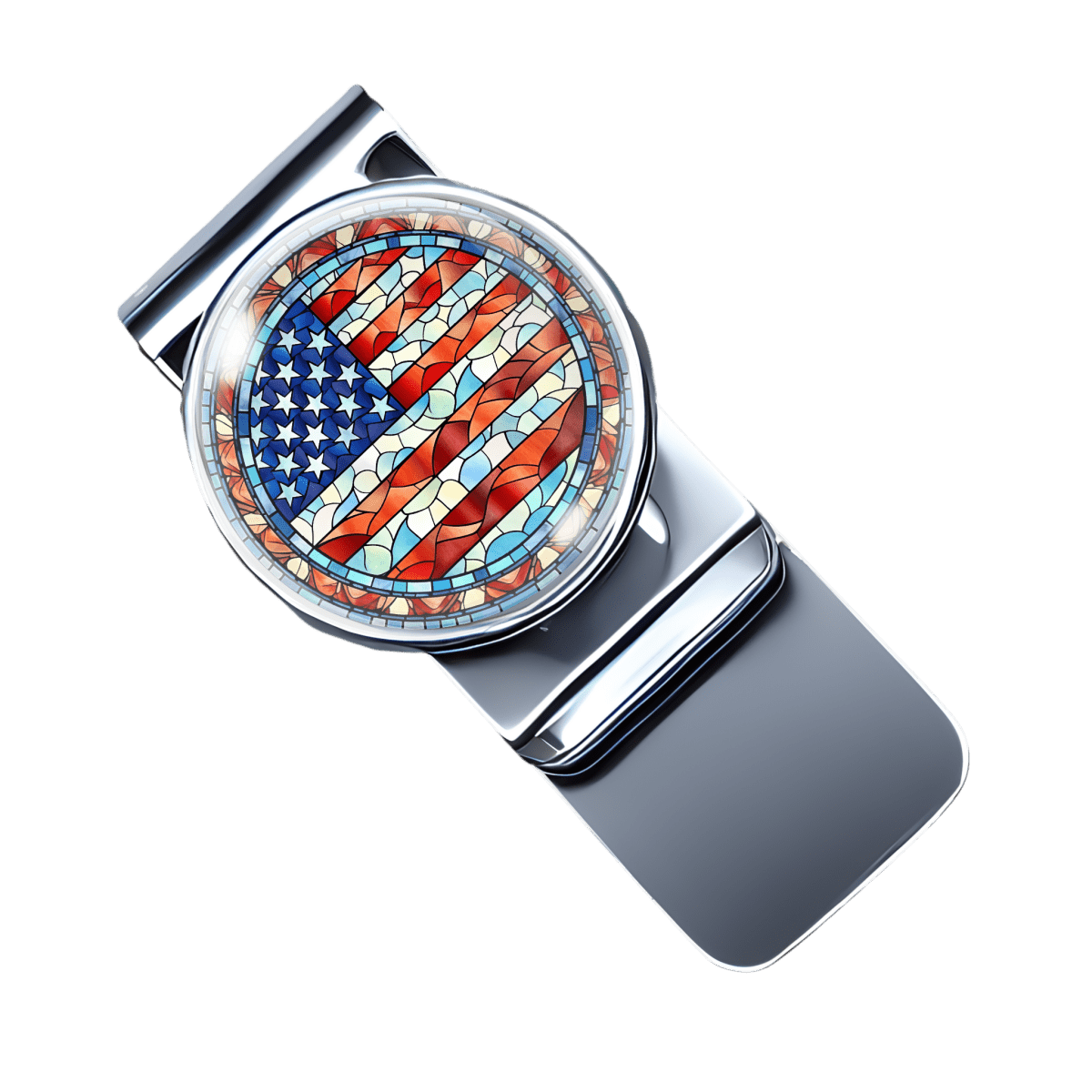 stainless steel money clip with a picture of an American flag