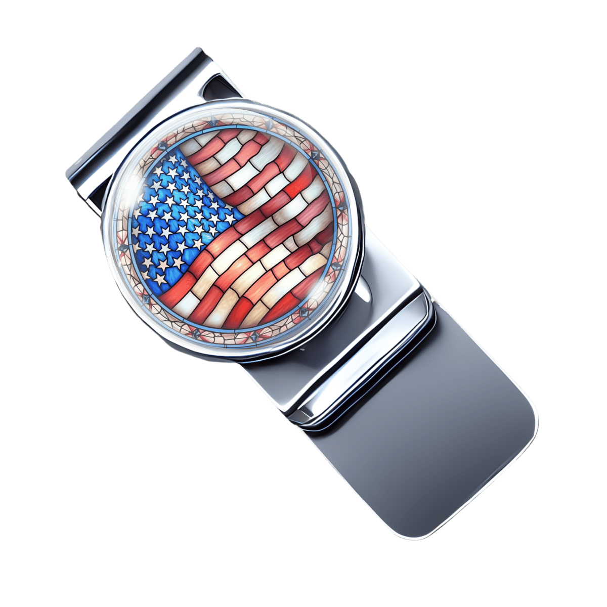 stainless steel money clip with a picture of an American flag