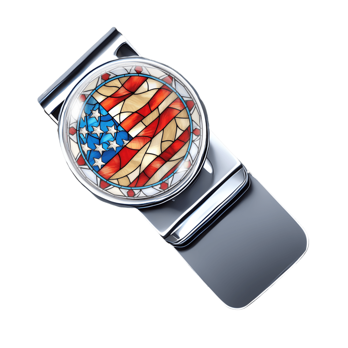 stainless steel money clip with a picture of an American flag