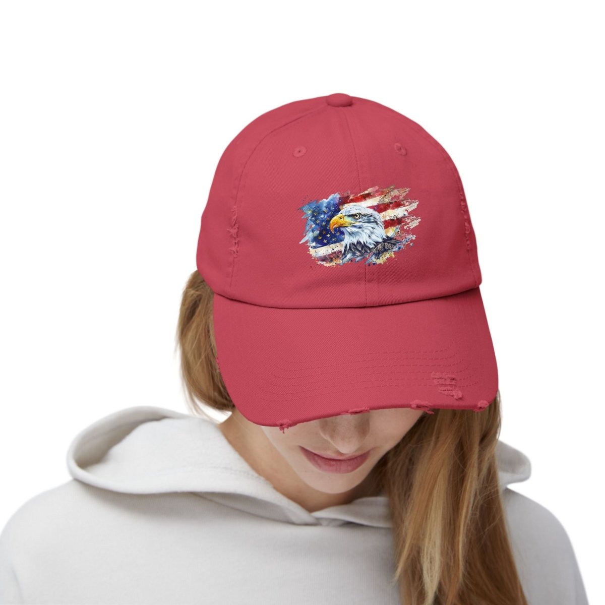 Patriotic Unisex Distressed Cap, American Flag Hat, Eagle Design, Vintage