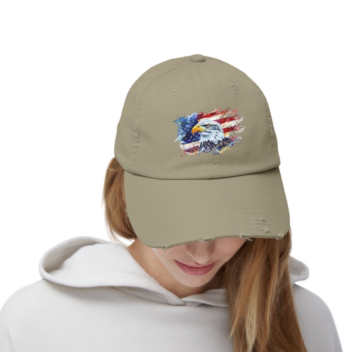 Patriotic Unisex Distressed Cap, American Flag Hat, Eagle Design, Vintage
