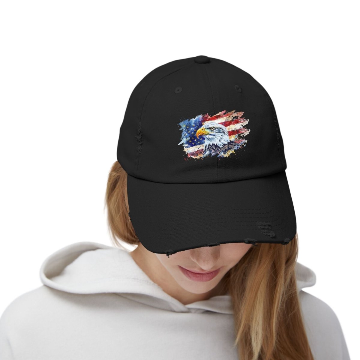 Patriotic Unisex Distressed Cap, American Flag Hat, Eagle Design, Vintage