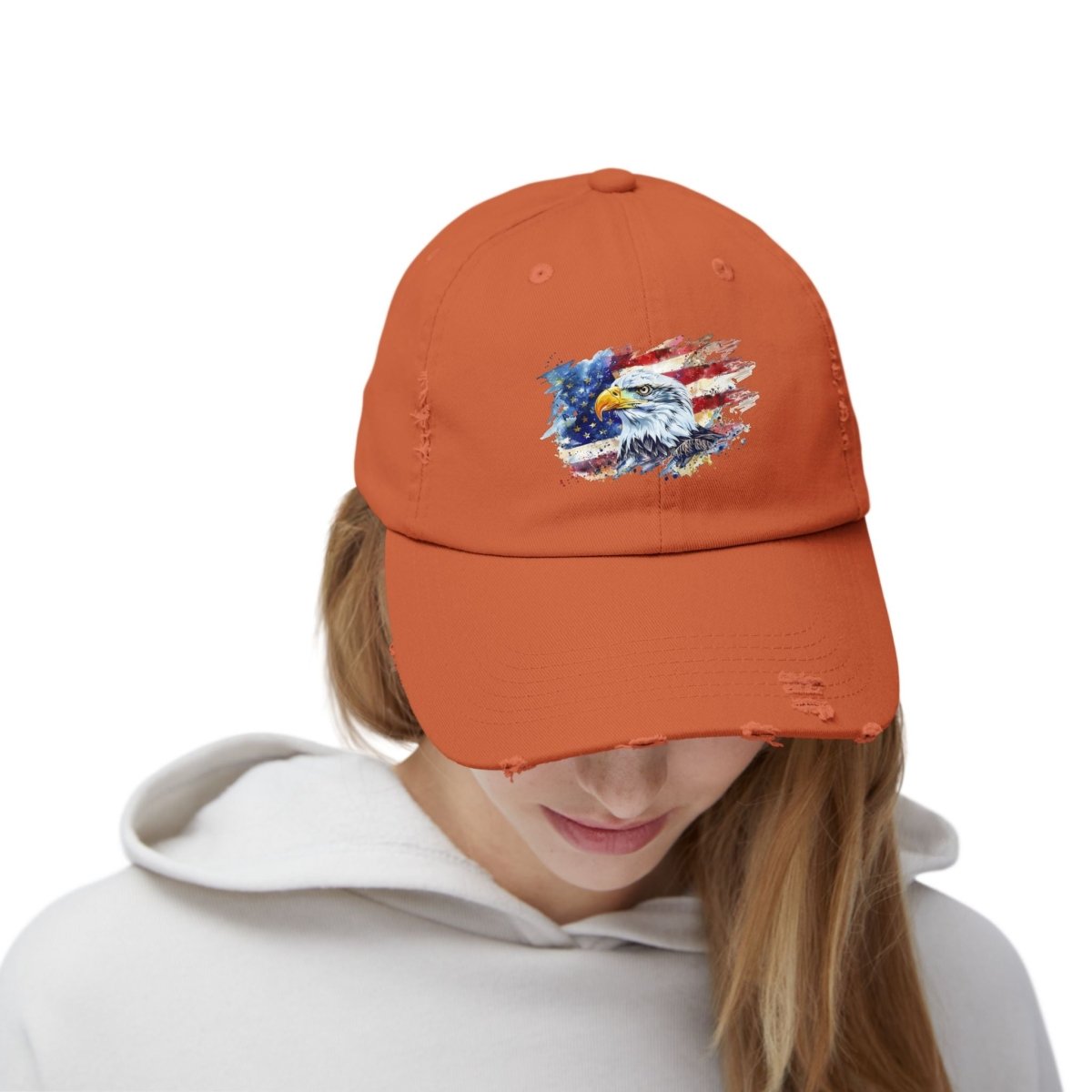 Patriotic Unisex Distressed Cap, American Flag Hat, Eagle Design, Vintage