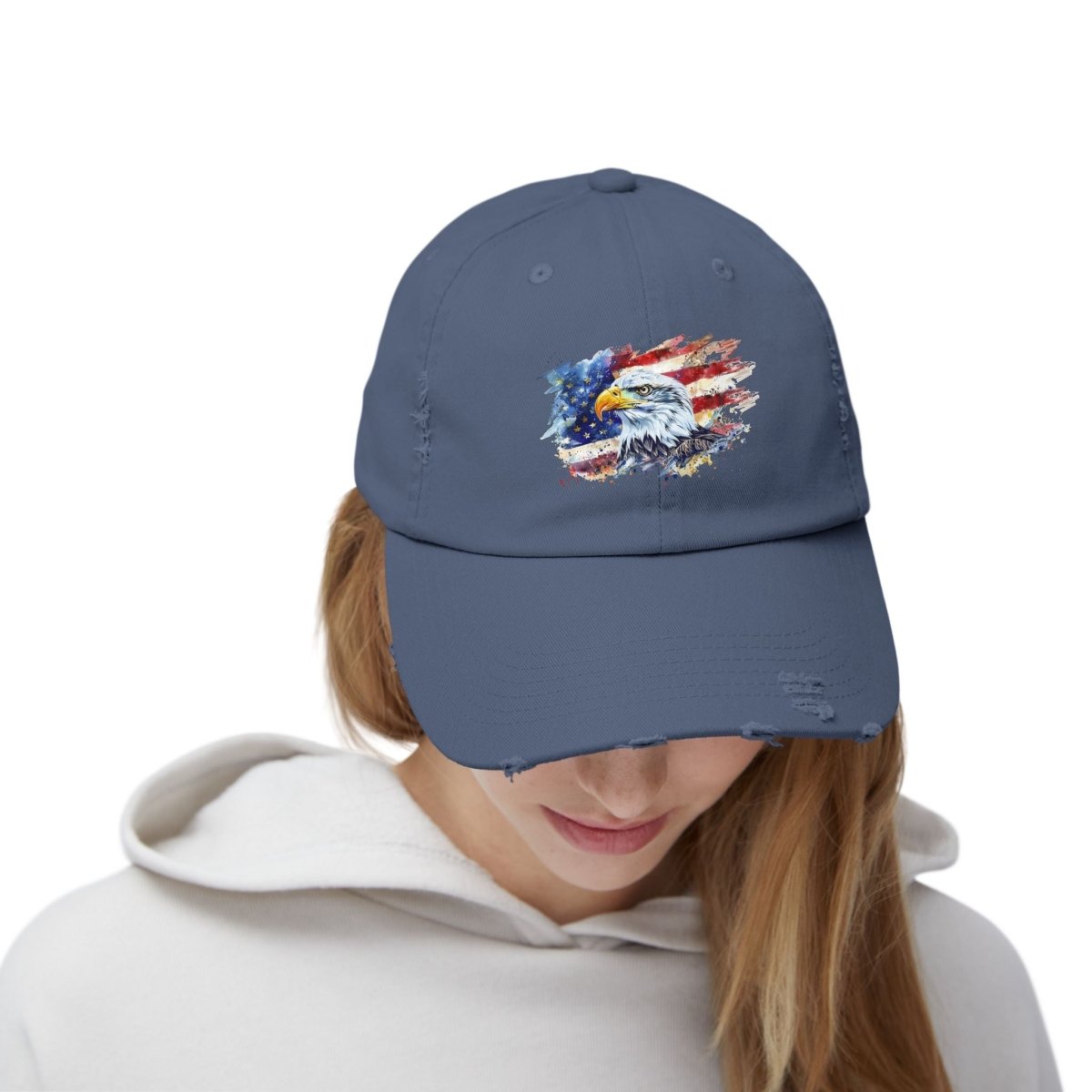 Patriotic Unisex Distressed Cap, American Flag Hat, Eagle Design, Vintage