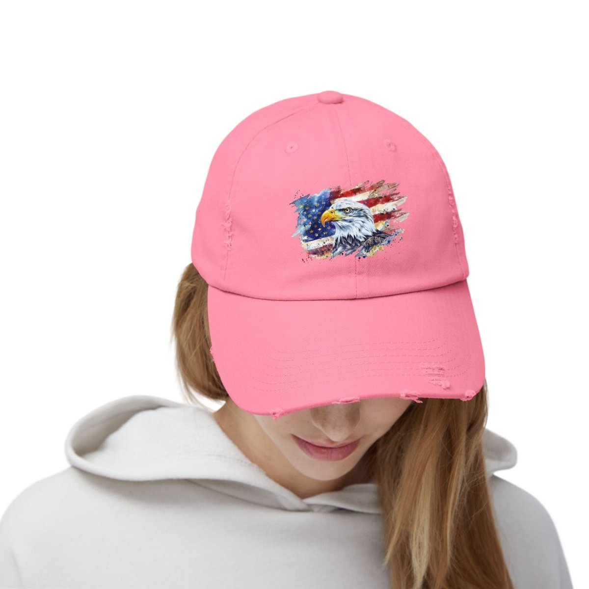 Patriotic Unisex Distressed Cap, American Flag Hat, Eagle Design, Vintage