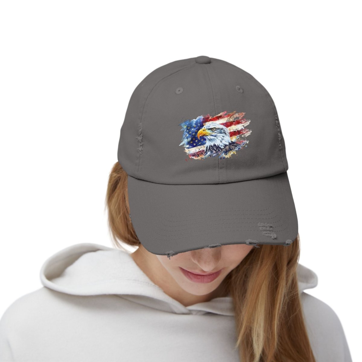 Patriotic Unisex Distressed Cap, American Flag Hat, Eagle Design, Vintage
