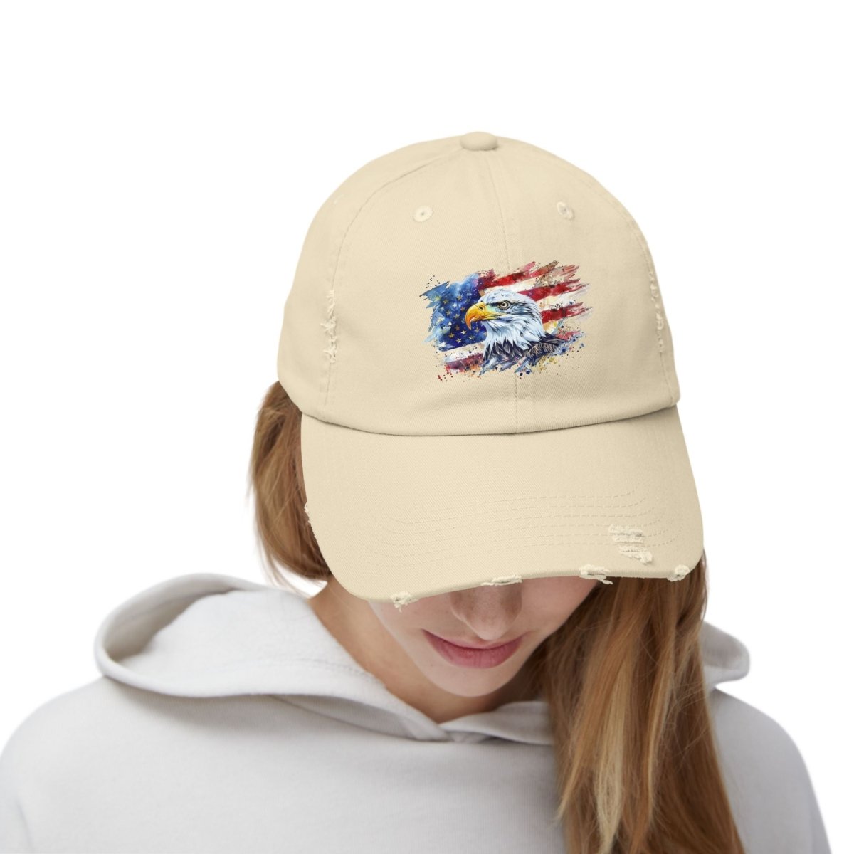 Patriotic Unisex Distressed Cap, American Flag Hat, Eagle Design, Vintage
