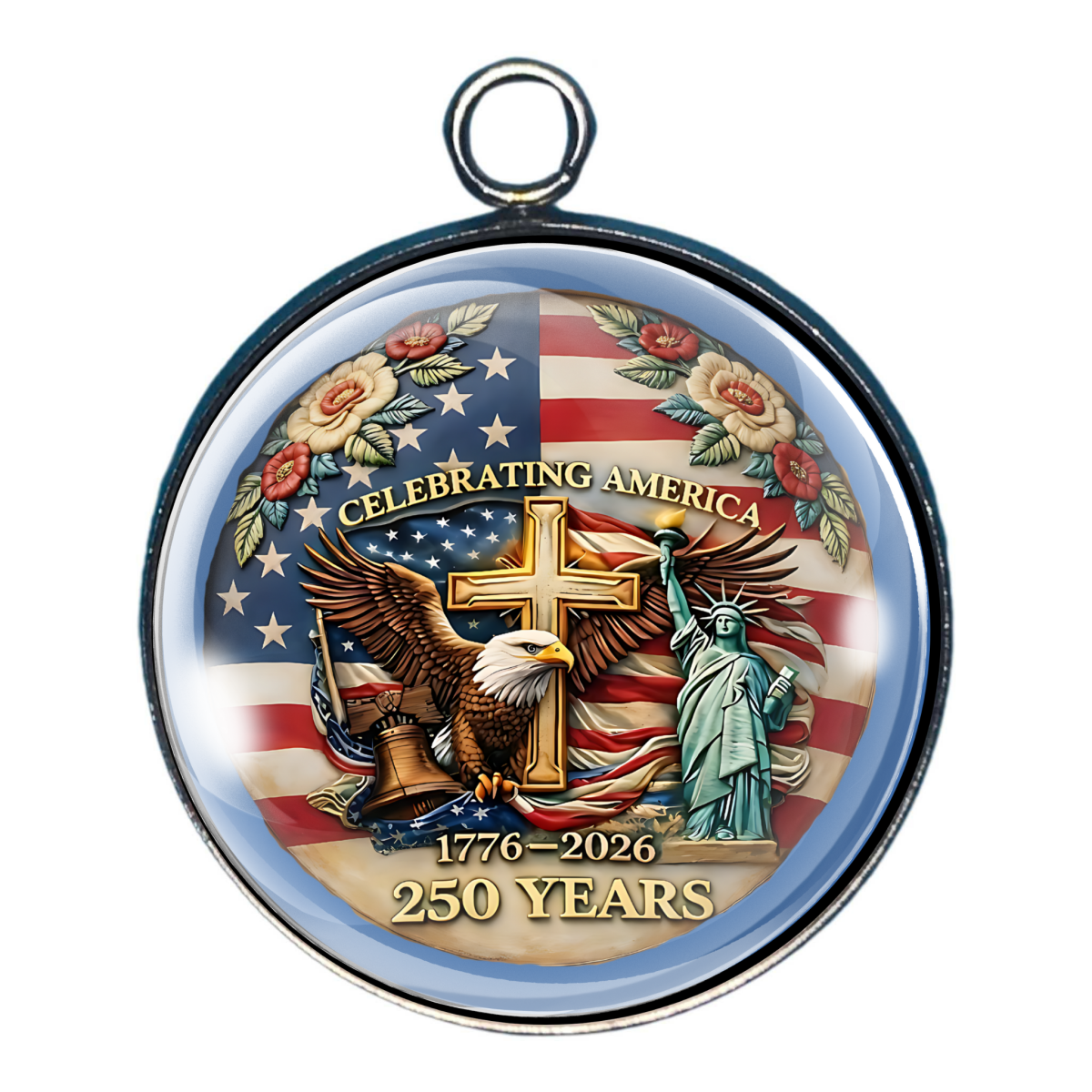 charm of celebrating America with eagle cross and patriotic symbolism