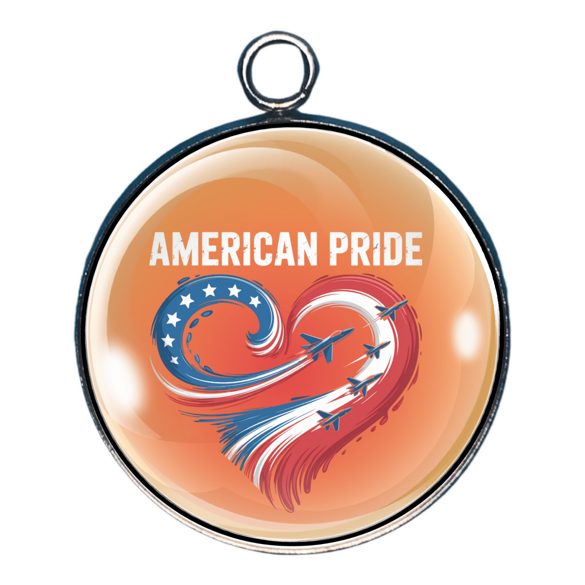 charm of American pride heart with flowing red white and blue design