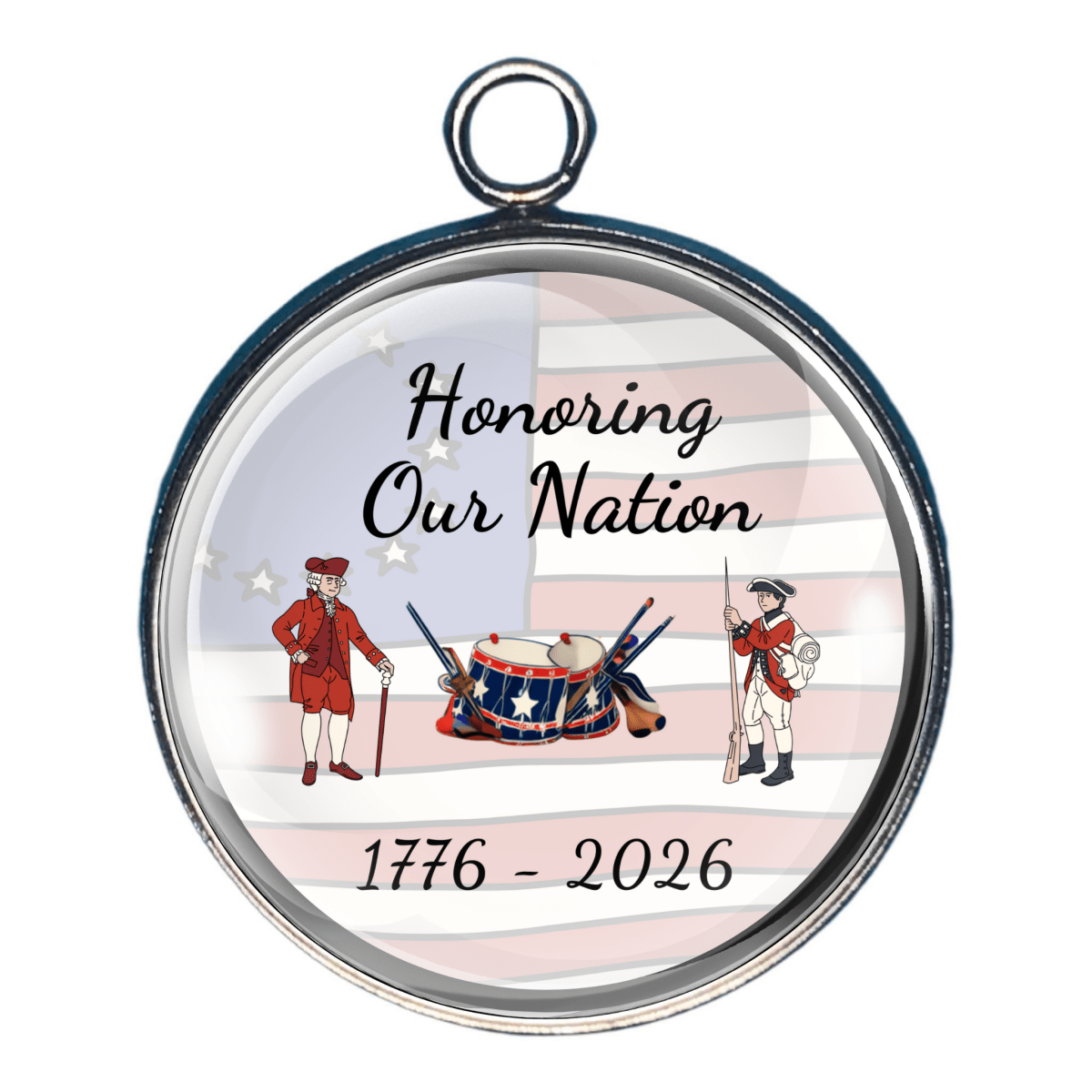 charm honoring our nation with colonial soldiers and patriotic drum