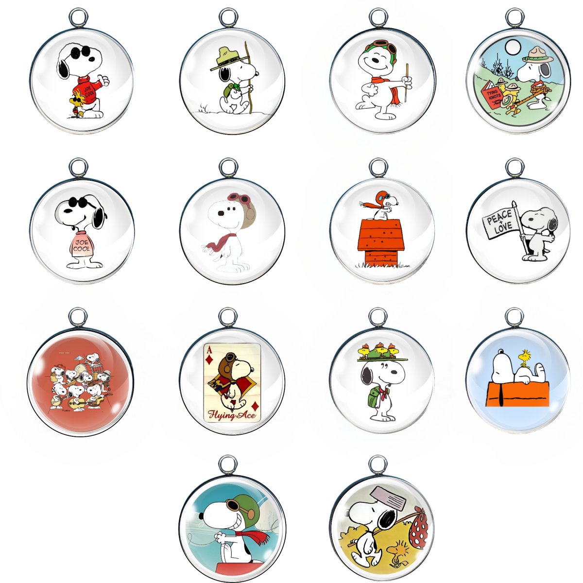 14 snoopy glass cabochon charms