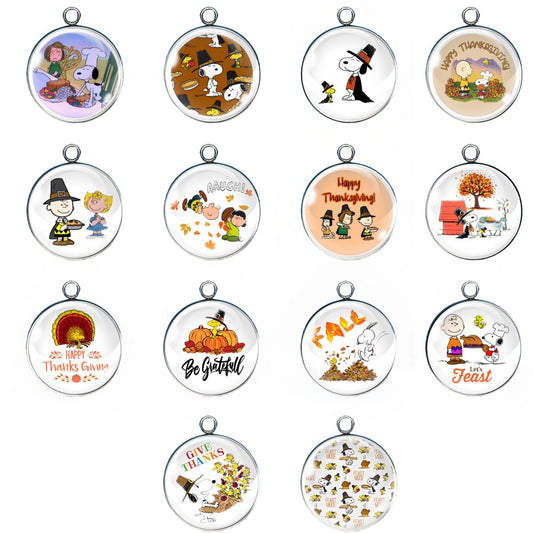 Peanuts Thanksgiving Glass Cabochon Charms