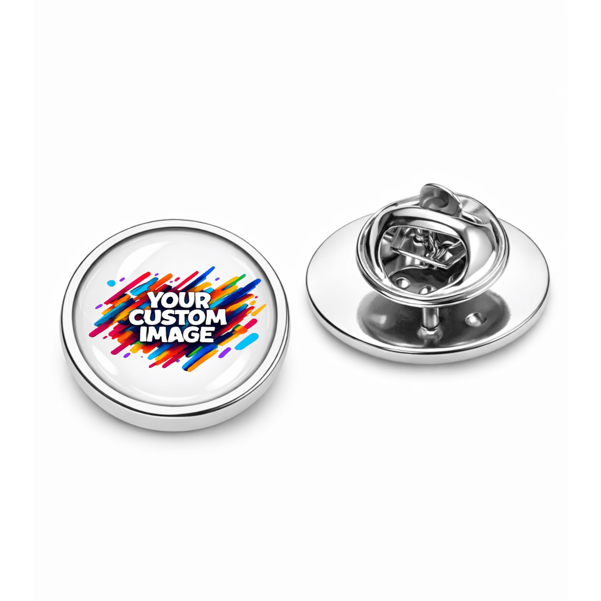 Customizable badge with colorful design and text on a white background