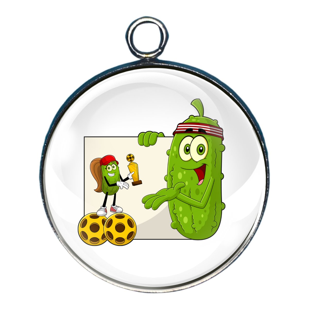 Pickles playing Pickleball Glass Cabochon Charms