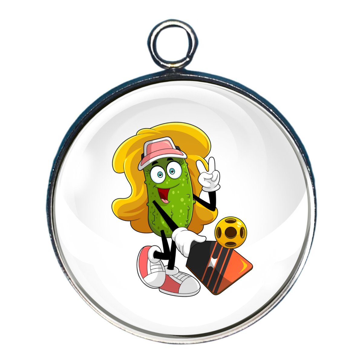 Pickles playing Pickleball Glass Cabochon Charms