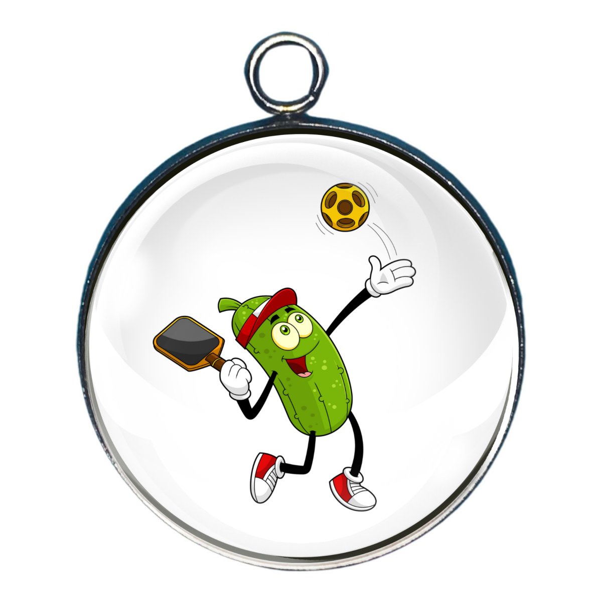 Pickles playing Pickleball Glass Cabochon Charms