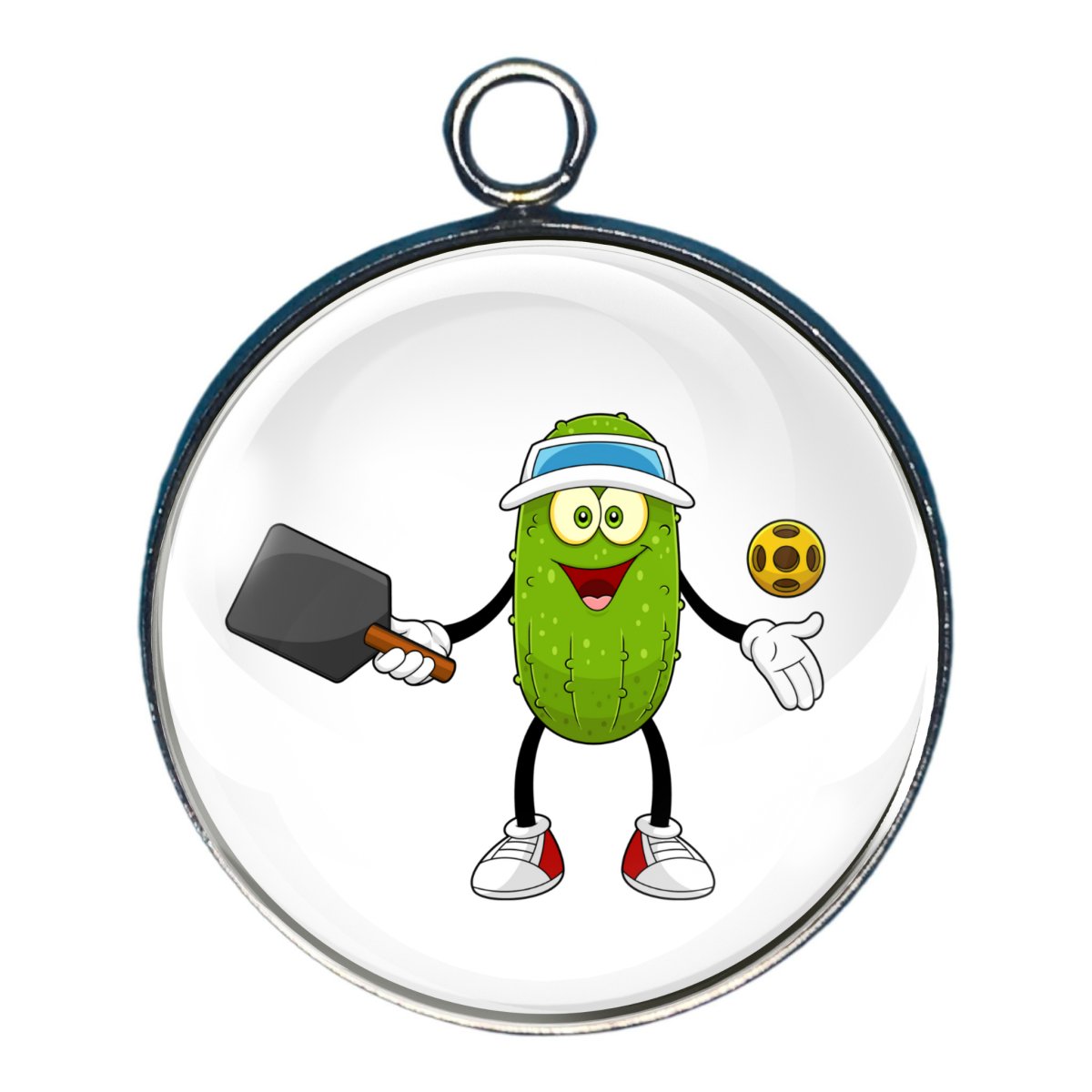 Pickles playing Pickleball Glass Cabochon Charms