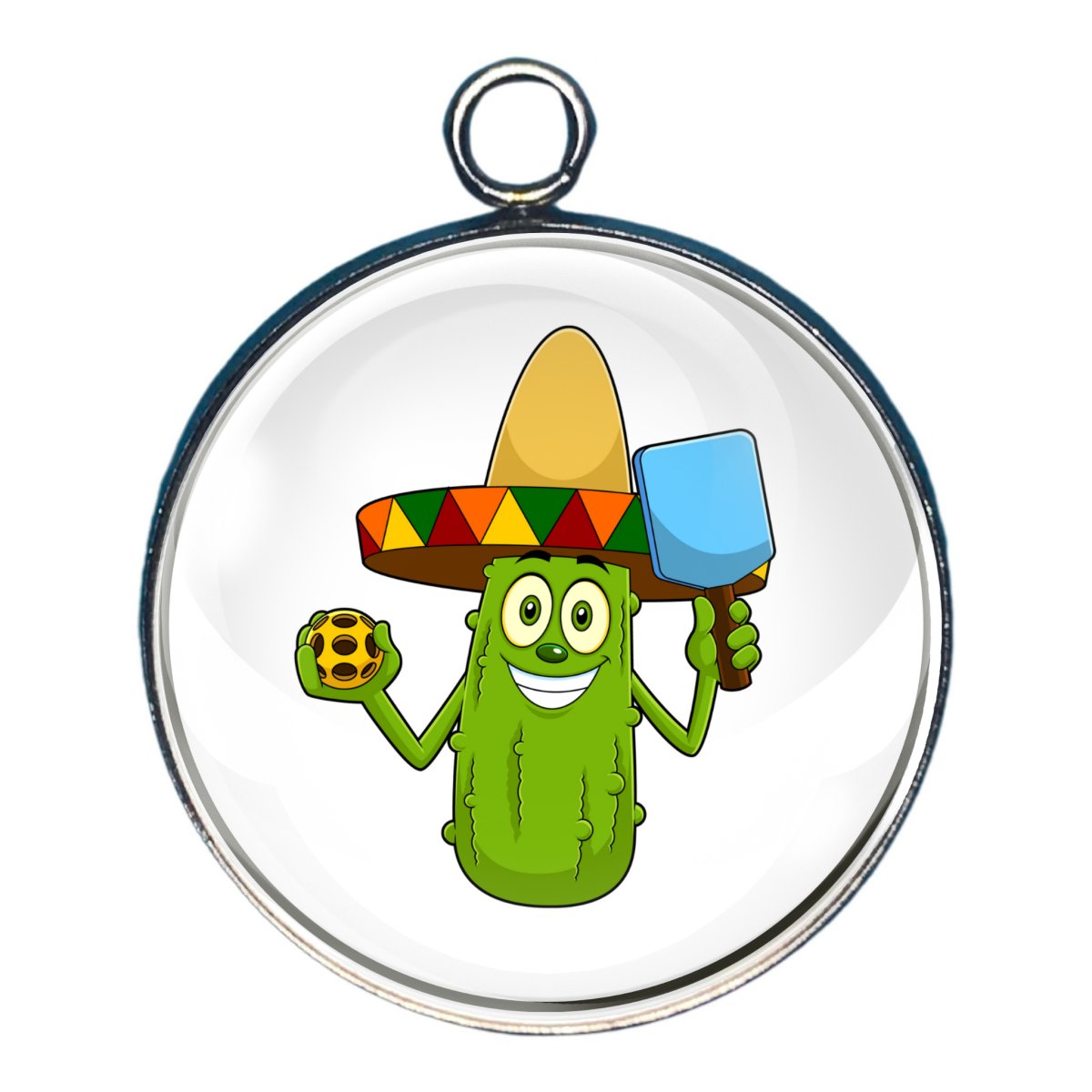 Pickles playing Pickleball Glass Cabochon Charms