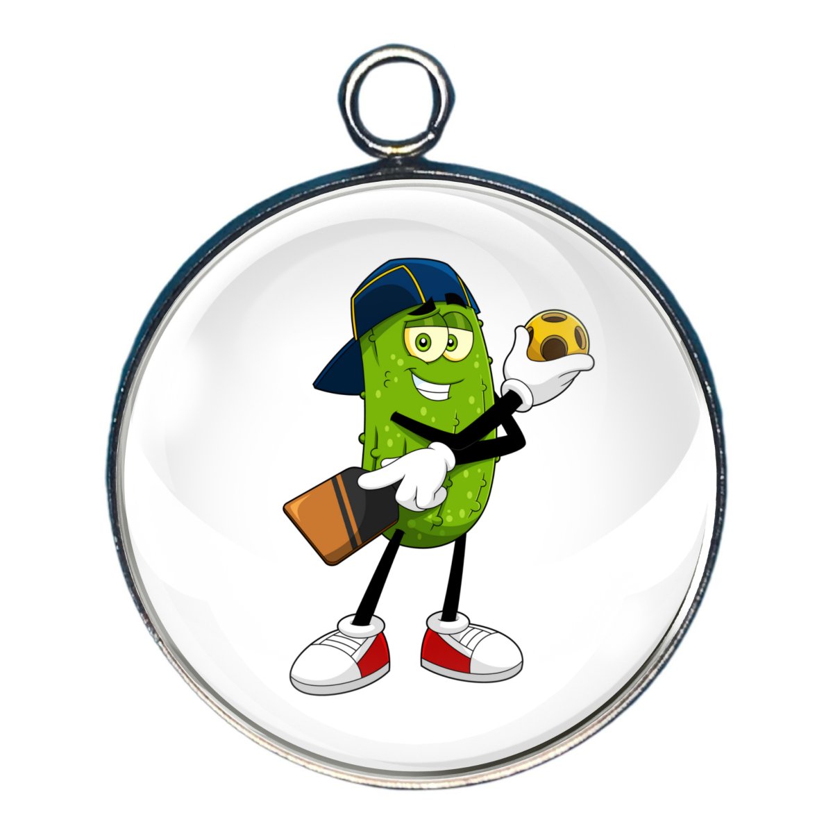 Pickles playing Pickleball Glass Cabochon Charms