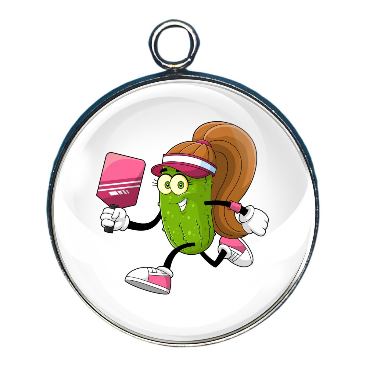 Pickles playing Pickleball Glass Cabochon Charms