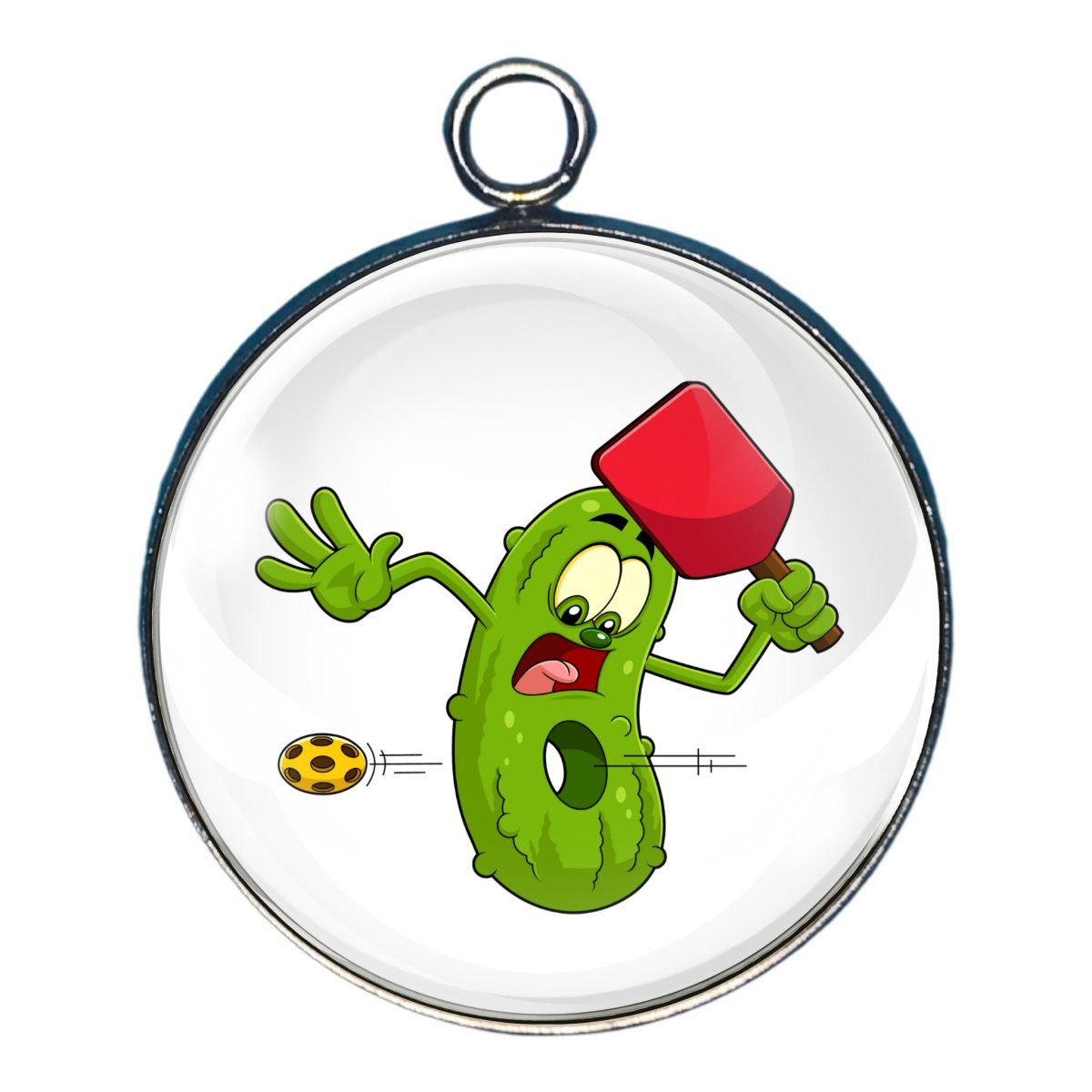 Pickles playing Pickleball Glass Cabochon Charms