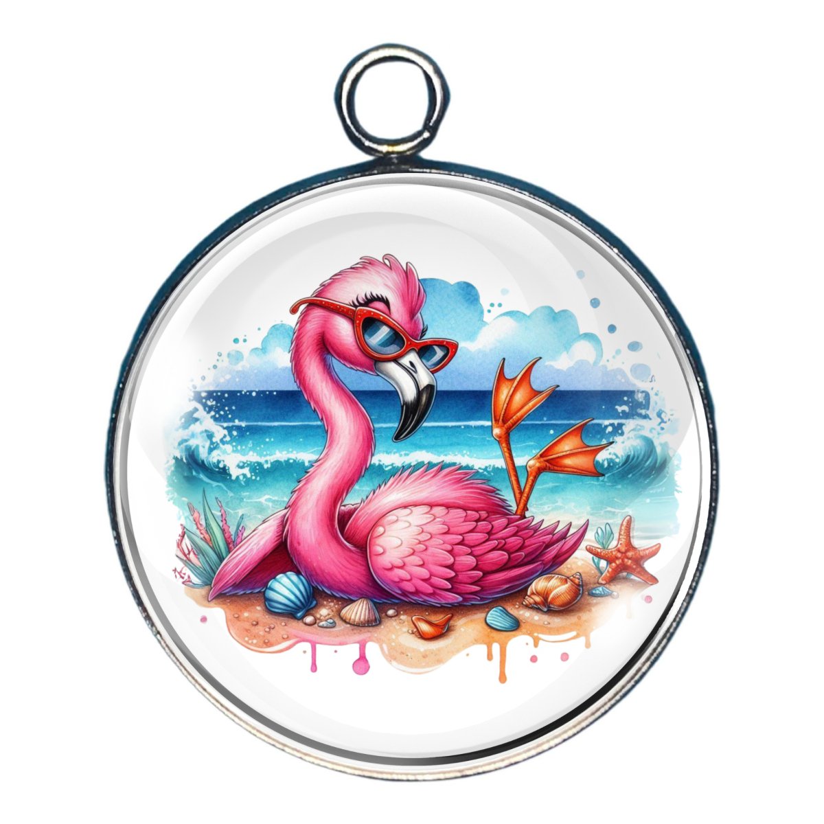 charm of a pink flamingo lounging on the beach