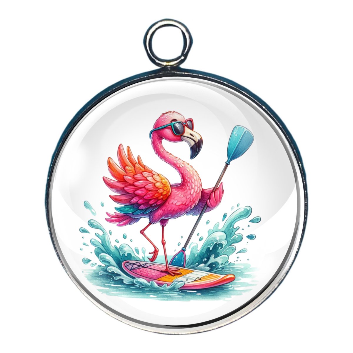 charm of a pink flamingo paddleboarding