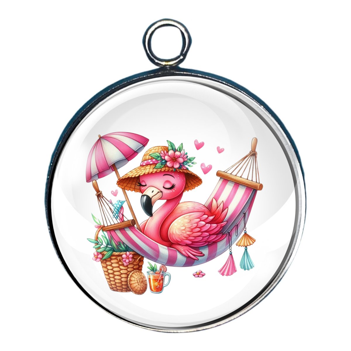 Charm of a pink flamingo hanging out in a hammock