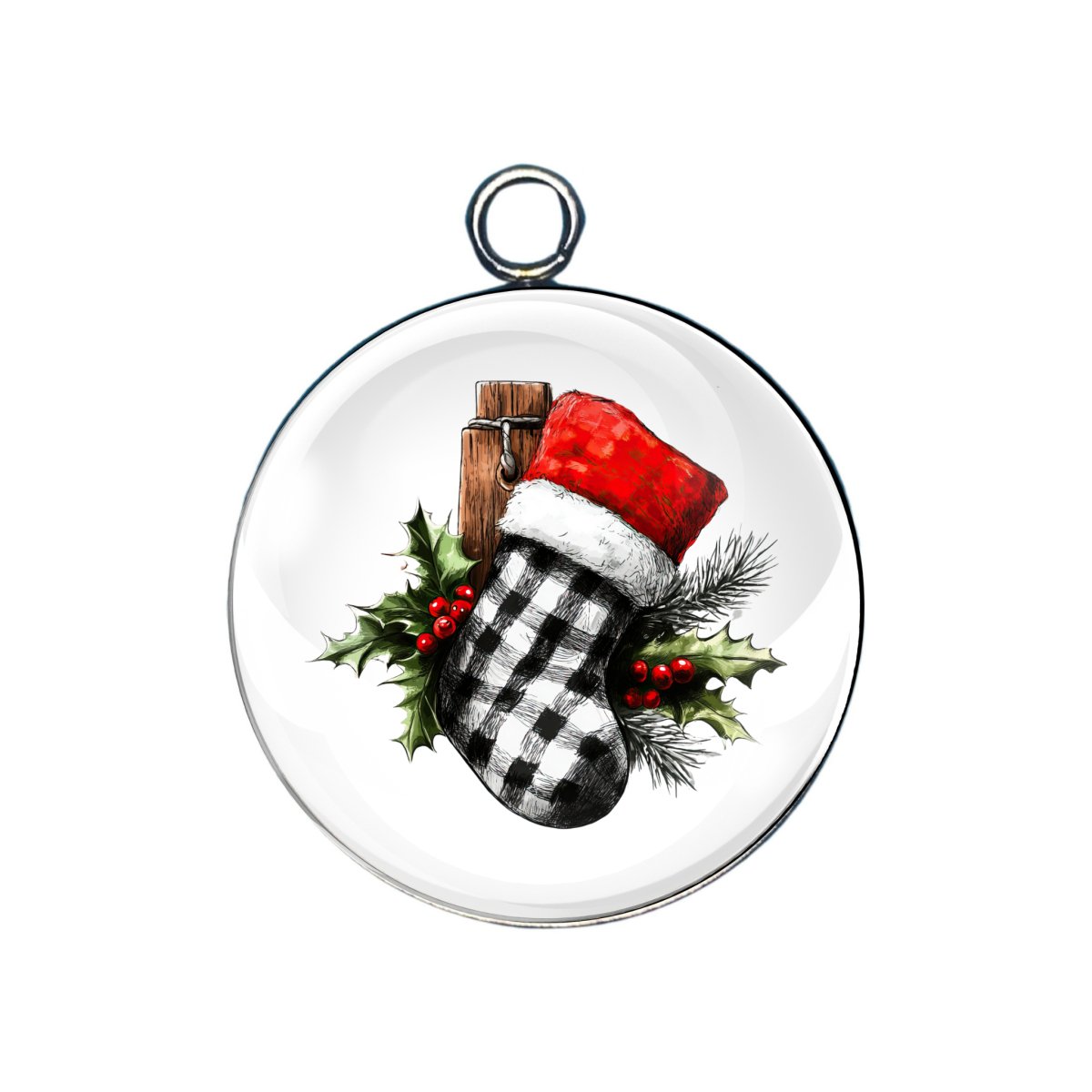  PLAID CHRISTMAS GLASS CABOCHON CHARM