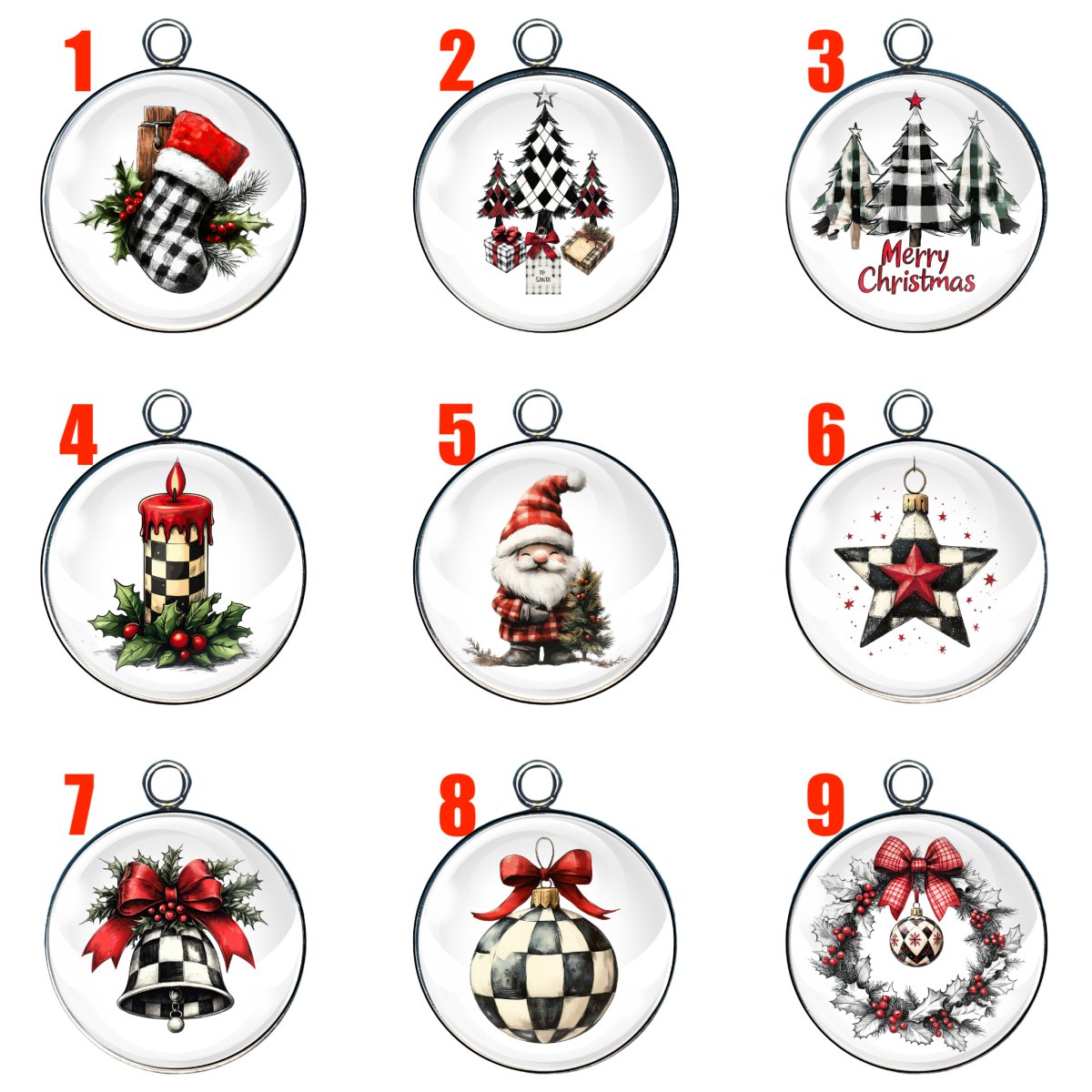 9 PLAID CHRISTMAS GLASS CABOCHON CHARMS