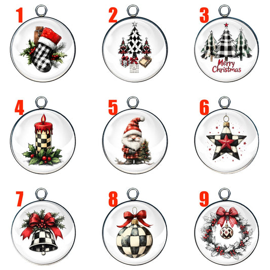 9 PLAID CHRISTMAS GLASS CABOCHON CHARMS