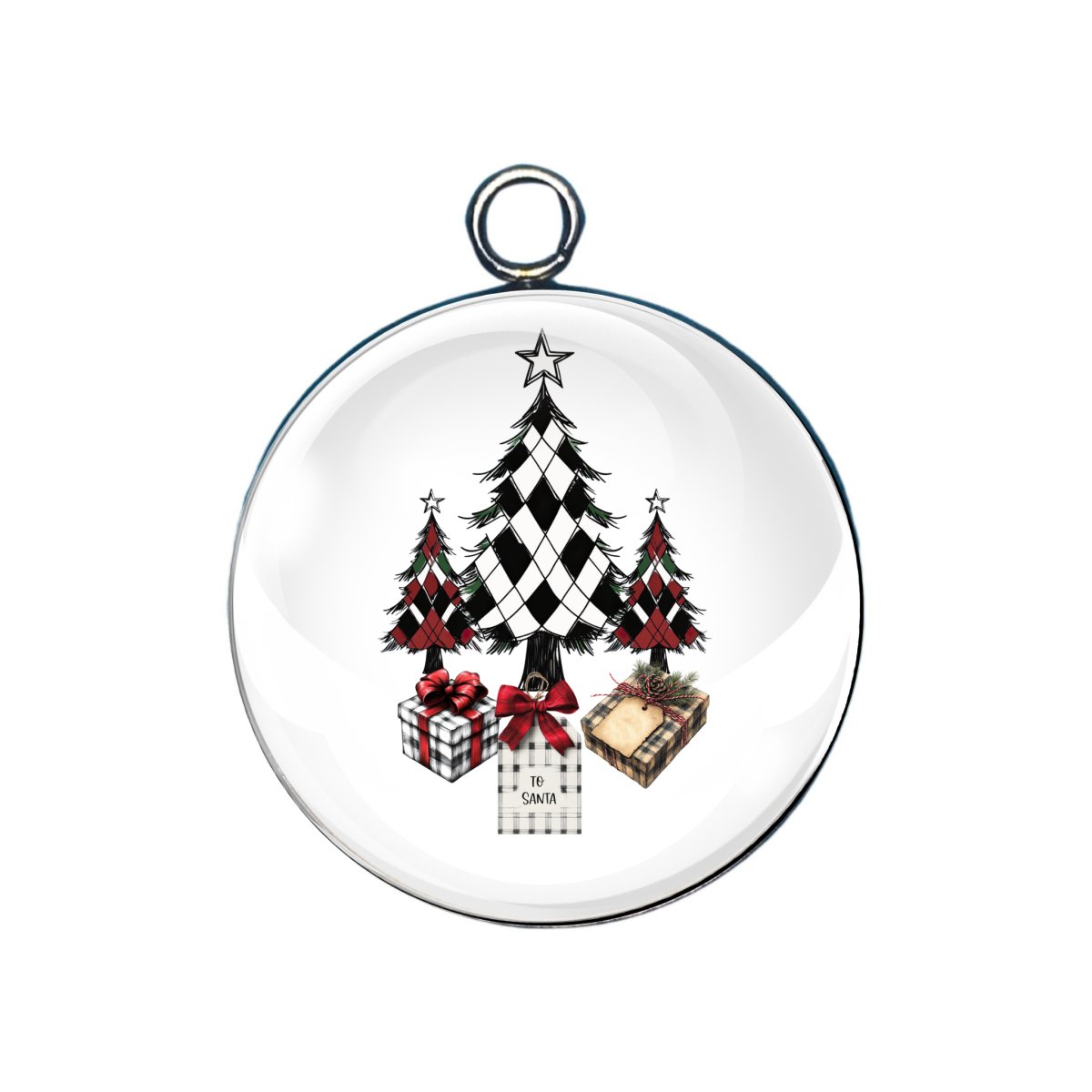  PLAID CHRISTMAS GLASS CABOCHON CHARM