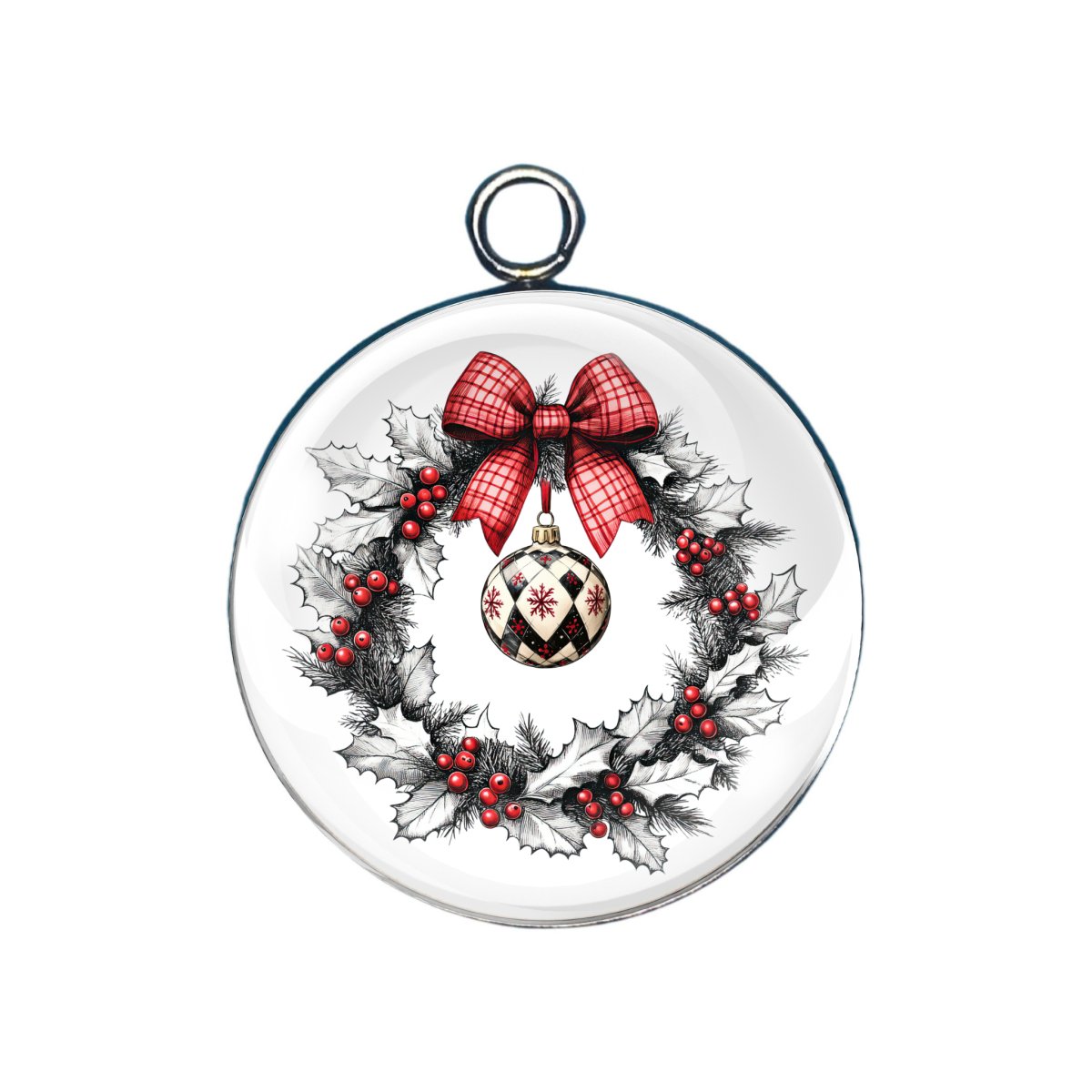  PLAID CHRISTMAS GLASS CABOCHON CHARM