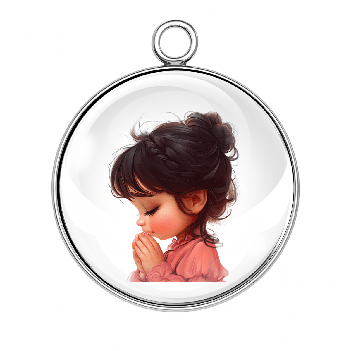 Praying girl charm with dark hair