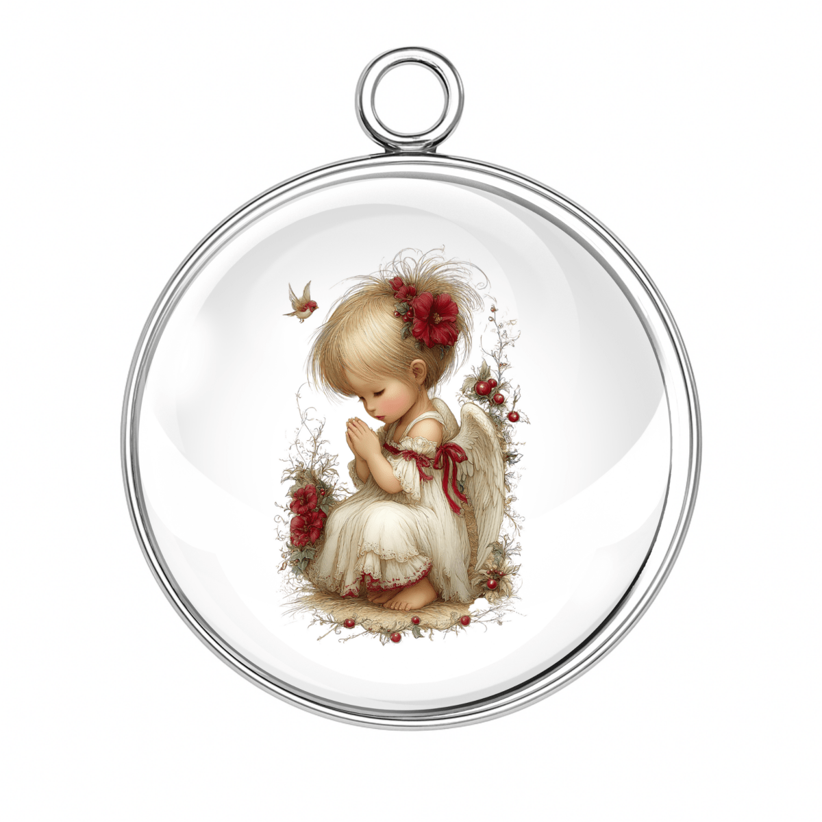 Praying angel with flowers all around charm